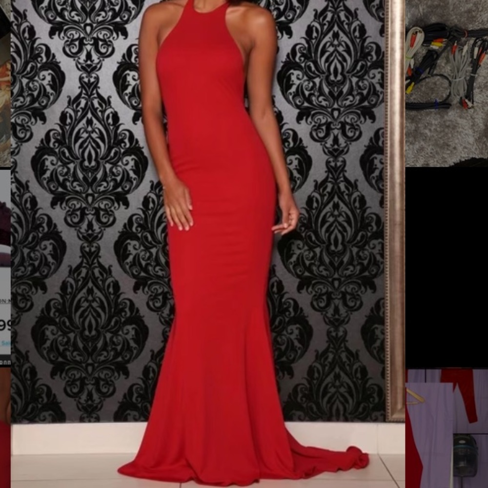 Red Halter and Backless Dress